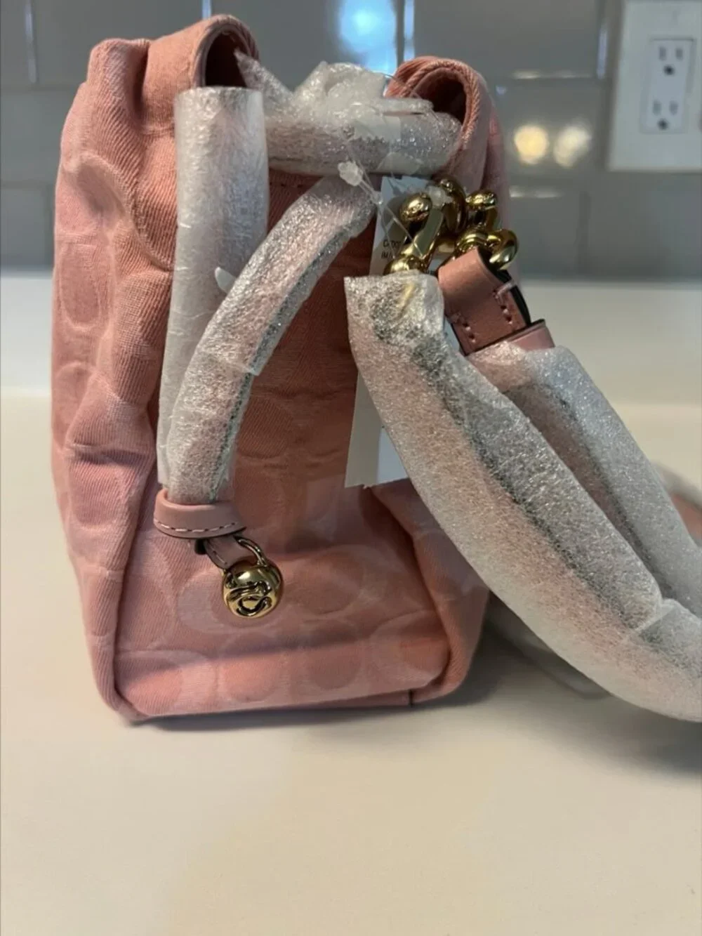 Coach Faye Shoulder Bag In Signature Denim CFD03 Gold/ Light Pink